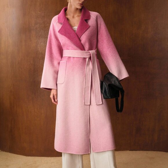Pink tones Elegant Women's Premium Ombre Belted trench Overcoat Jacket Coat - Picture 3 of 12